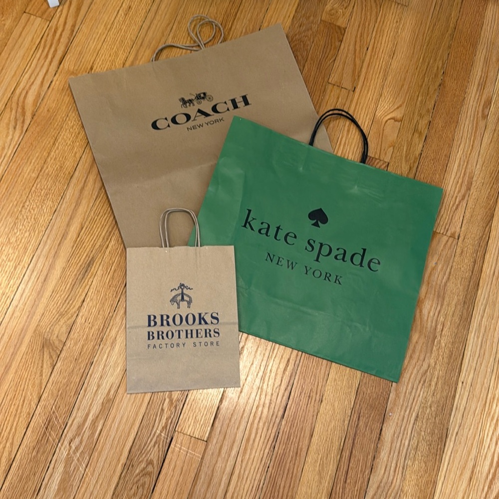 Coach, Kate Spade, Brooks Brothers paper bags